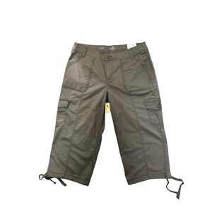 St. John's Bay Capri Cargo Pants Tie Hem Utility Taupe Shadow‎ Size 8